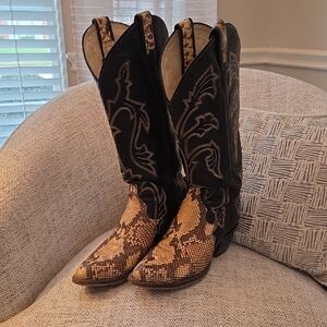 Womens Larry Mahan Black and Snake Skin Boots